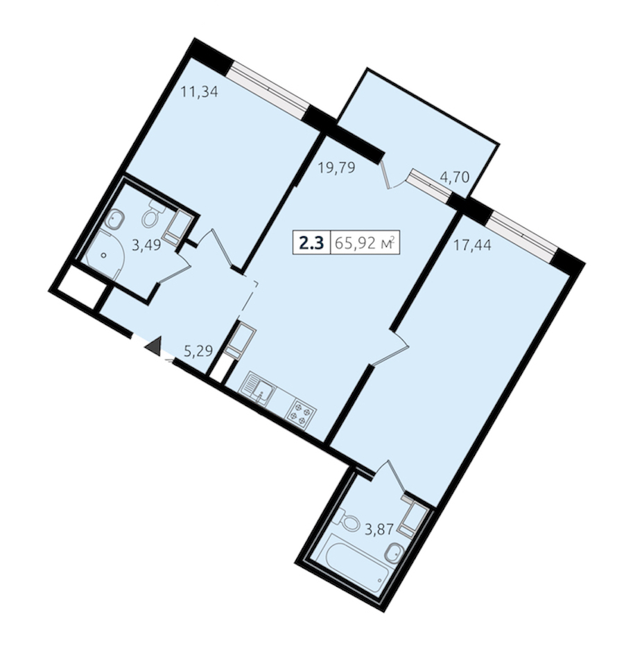 2-комнатная квартира 61.01 м², 12/14 эт., ЖК «Чёрная речка»